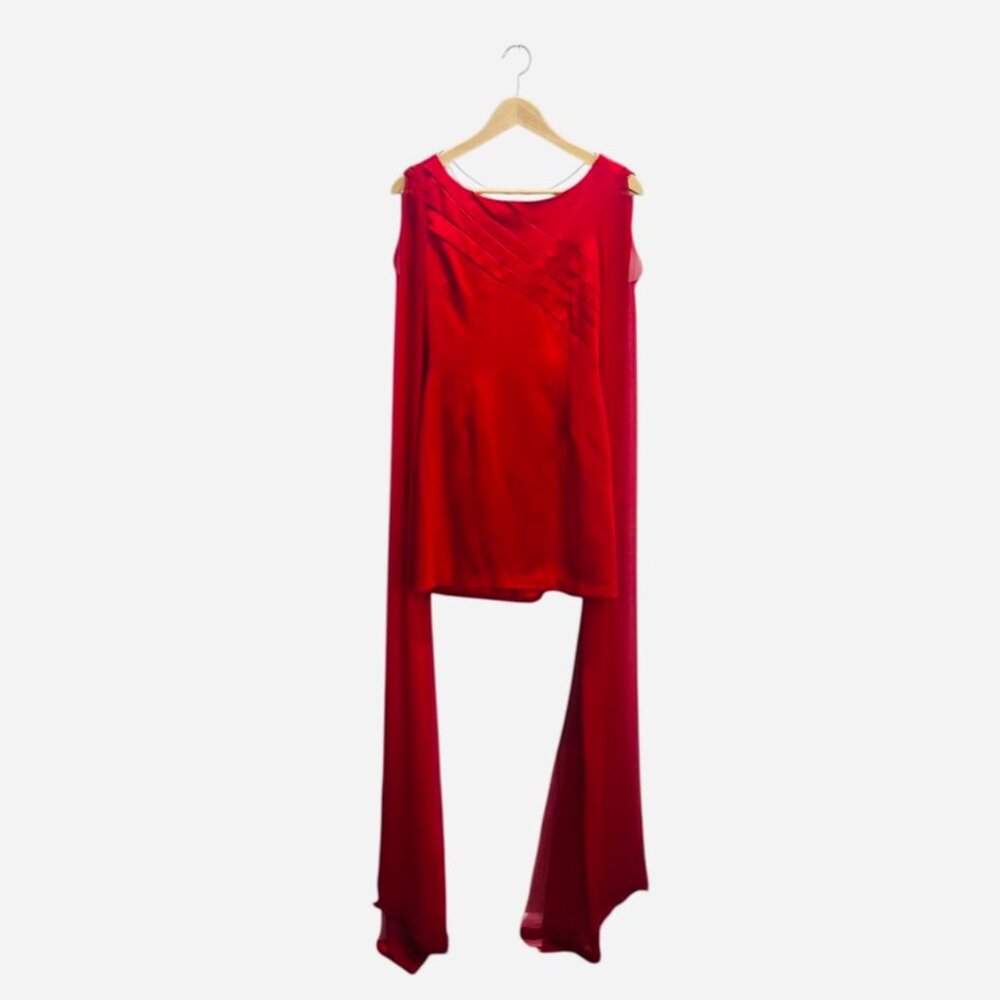 IvaNova  Mini Backless Dress W/Rhinestones and Long Dramatic Sheer Sleeve Red 4
